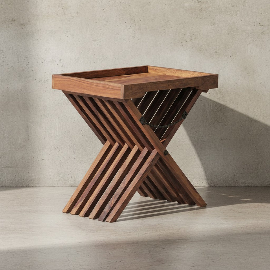 Massiver Sheesham-Holz Klapptisch_ vielseitig einsetzbar_ 60x57 cm_ abnehmbares Tablett_ ideal als Serviertablett - KADIMA DESIGN_Größe_ 60x40x57 cm_