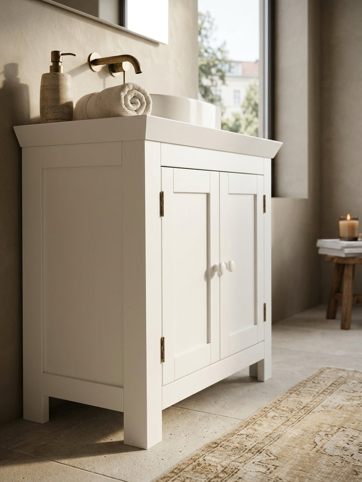 Klassischer Landhausstil Waschbeckenunterschrank_ 50x25x41 cm_ MDF - Stabil &amp;amp; Geräumig - KADIMA DESIGN_Größe_ 57x30x56 cm_