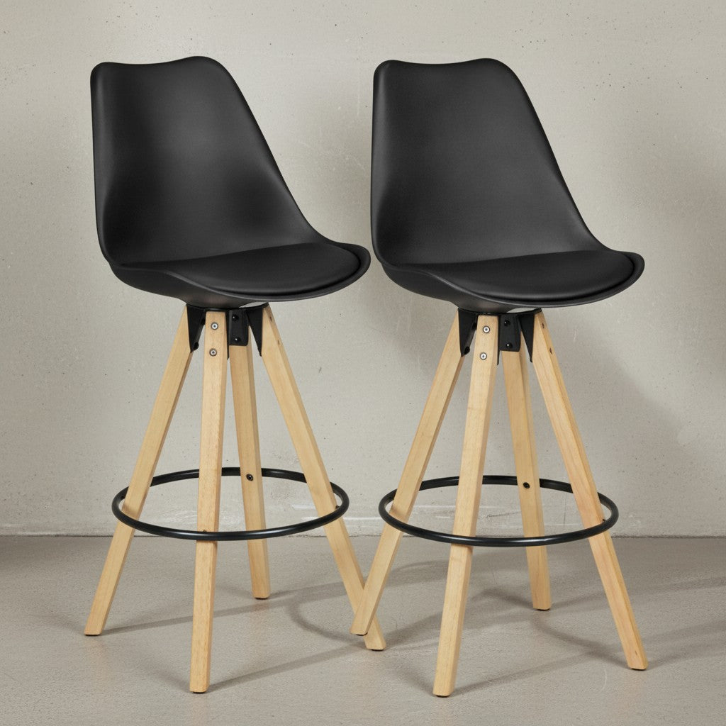 Komfort Barhocker Set_ Ergonomische Sitzschale_ Holzbeine_ verschiedene Farben - KADIMA DESIGN_Farbe_ Schwarz_ Material_ Kunstleder_ Größe_ 45x45x113 cm_