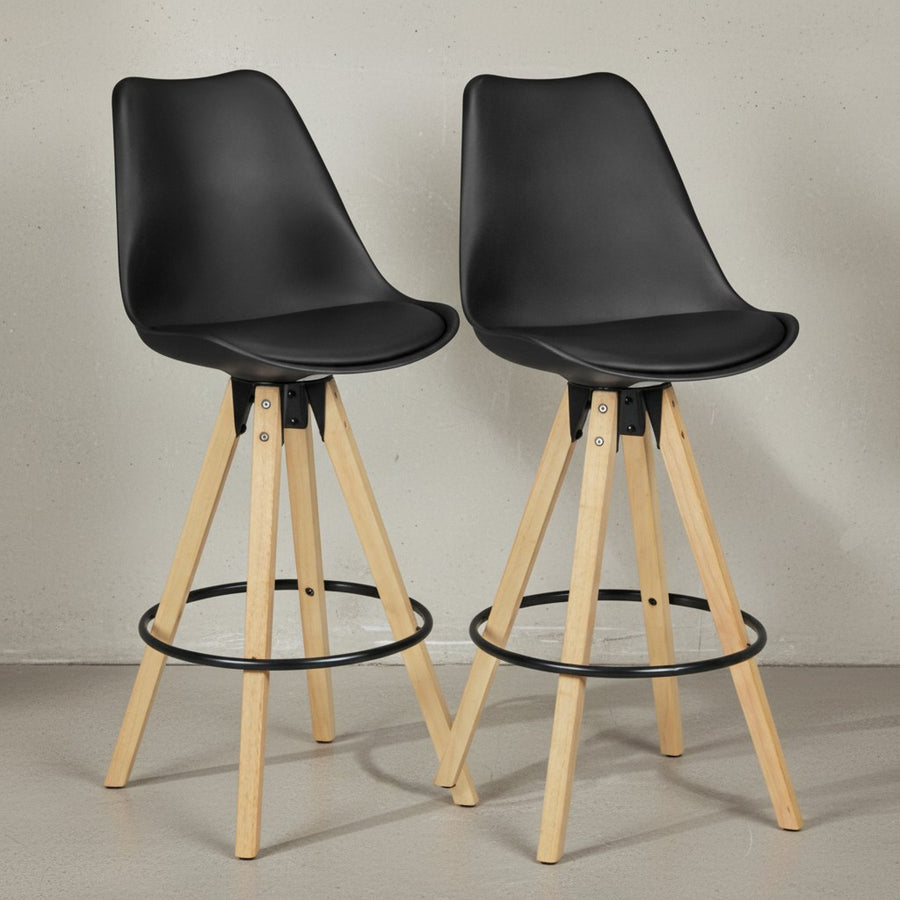 Komfort Barhocker Set_ Ergonomische Sitzschale_ Holzbeine_ verschiedene Farben - KADIMA DESIGN_Farbe_ Schwarz_ Material_ Kunstleder_ Größe_ 45x45x113 cm_