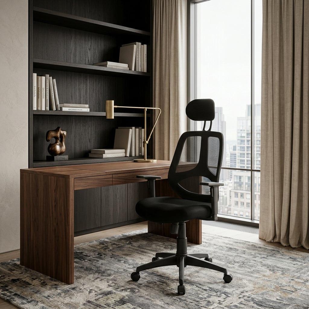 Komfortabler Bürostuhl  Ergonomisches Design  verstellbare Kopfstütze/Armlehnen  Netzbezug  120 kg Belastbarkeit - KADIMA DESIGN Größe  61x57x127 cm