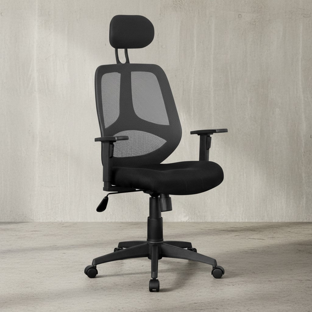 Komfortabler Bürostuhl  Ergonomisches Design  verstellbare Kopfstütze/Armlehnen  Netzbezug  120 kg Belastbarkeit - KADIMA DESIGN Größe  61x57x127 cm
