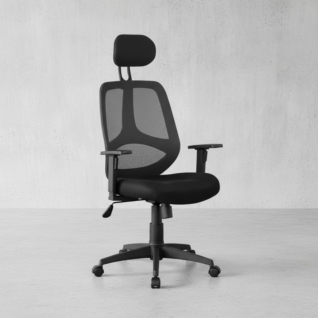 Komfortabler Bürostuhl  Ergonomisches Design  verstellbare Kopfstütze/Armlehnen  Netzbezug  120 kg Belastbarkeit - KADIMA DESIGN Größe  61x57x127 cm