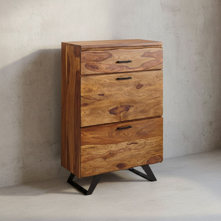 Kommode Sheesham_ 80x120x41_5 cm_ Highboard_ Metallgestell_ 3 Schubladen - KADIMA DESIGN_Größe_ 80x42x120 cm_