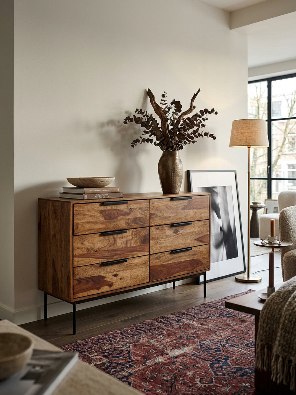 Kommode Sheesham und Metall_ 117x80x42 cm_ 6 Schubladen_ Industriedesign - KADIMA DESIGN_Größe_ 117x42x80 cm_