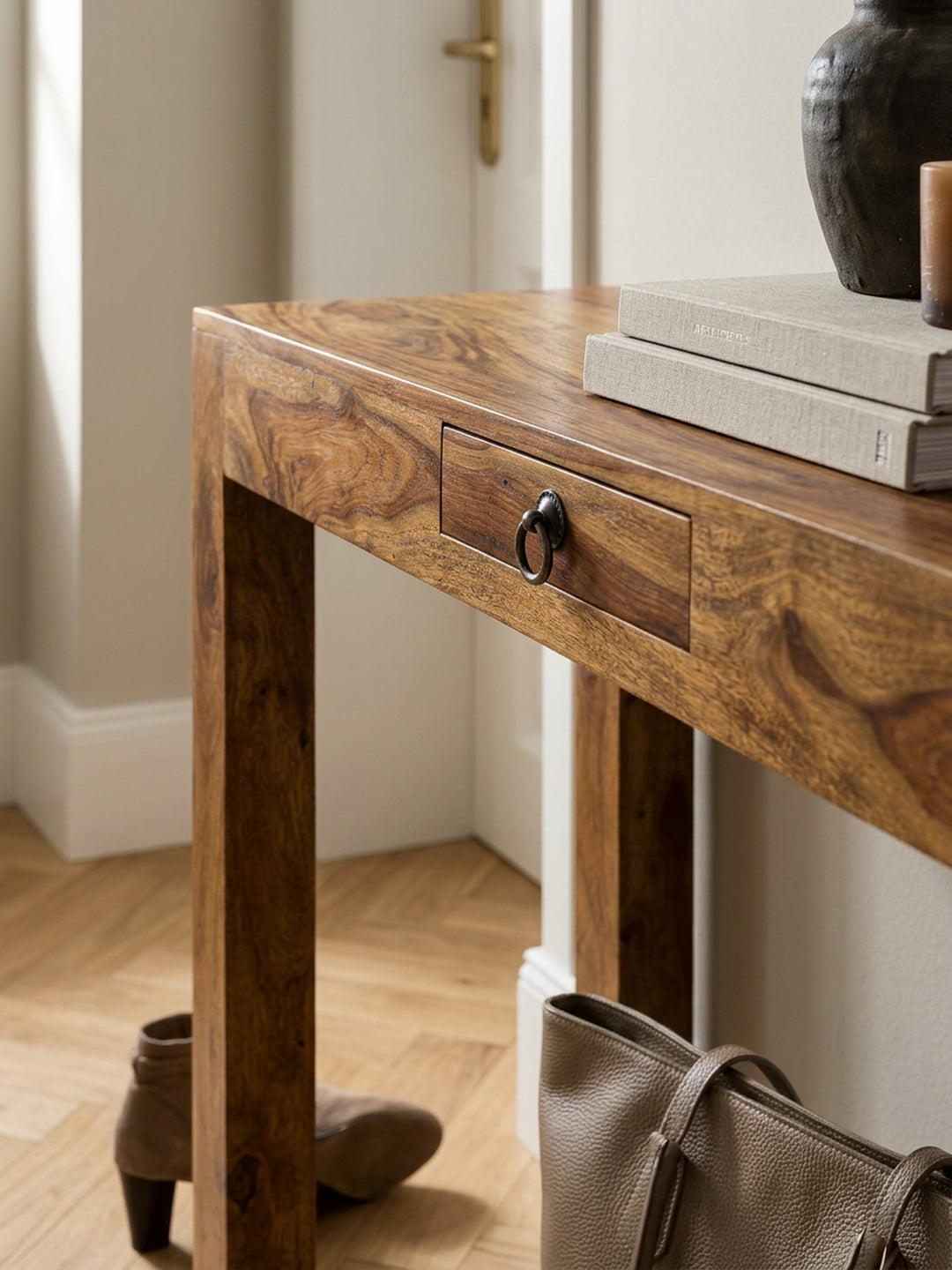 Konsolentisch "NAKO"_ Landhausstil_ Schublade_ Akazienholz_ 40 cm Tiefe_ vielseitig einsetzbar - KADIMA DESIGN_Farbe_ Braun_ Größe_ 120x40x70 cm_