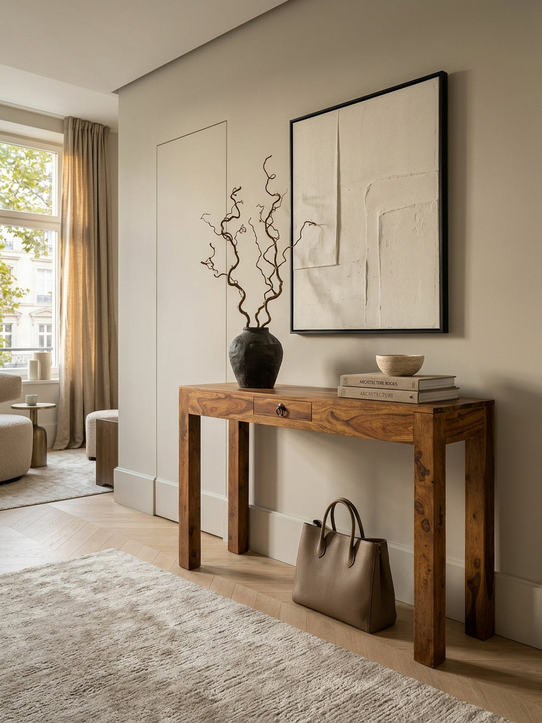 Konsolentisch "NAKO"_ Landhausstil_ Schublade_ Akazienholz_ 40 cm Tiefe_ vielseitig einsetzbar - KADIMA DESIGN_Farbe_ Braun_ Größe_ 120x40x70 cm_