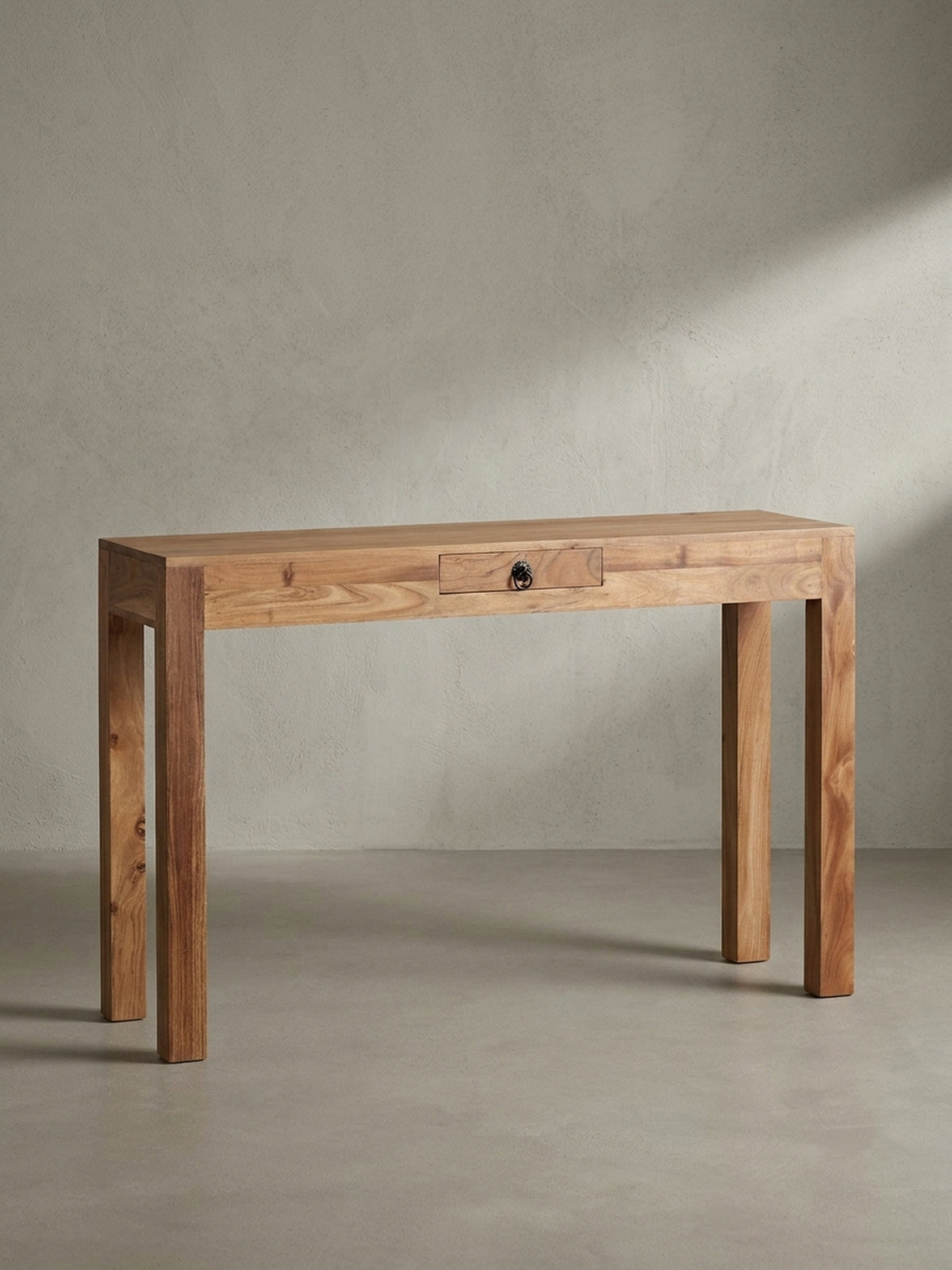 Konsolentische Sheesham Massivholz natur 40x120x70 cm mit Schublade und Ablagefach für Home Office Design Möbel modern hochwertig stilvoll robust langlebig Wohnen Einrichtung Interior_