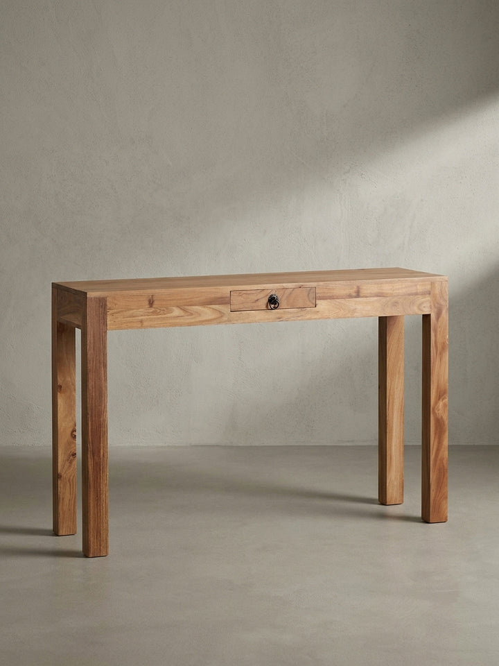 Konsolentische Sheesham Massivholz natur 40x120x70 cm mit Schublade und Ablagefach für Home Office Design Möbel modern hochwertig stilvoll robust langlebig Wohnen Einrichtung Interior_