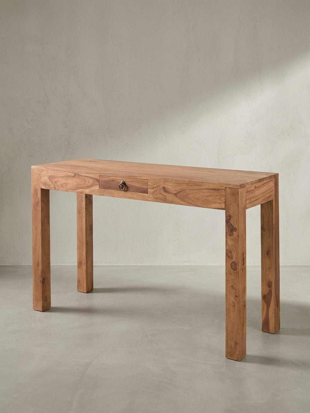 Konsolentische aus warmem Sheesham-Massivholz mit markanter Maserung mit Schublade und Ablagefach 40x120x70 cm Design Möbel Premium Qualität modern Home Office Einrichtung stilvoll Wohnen_