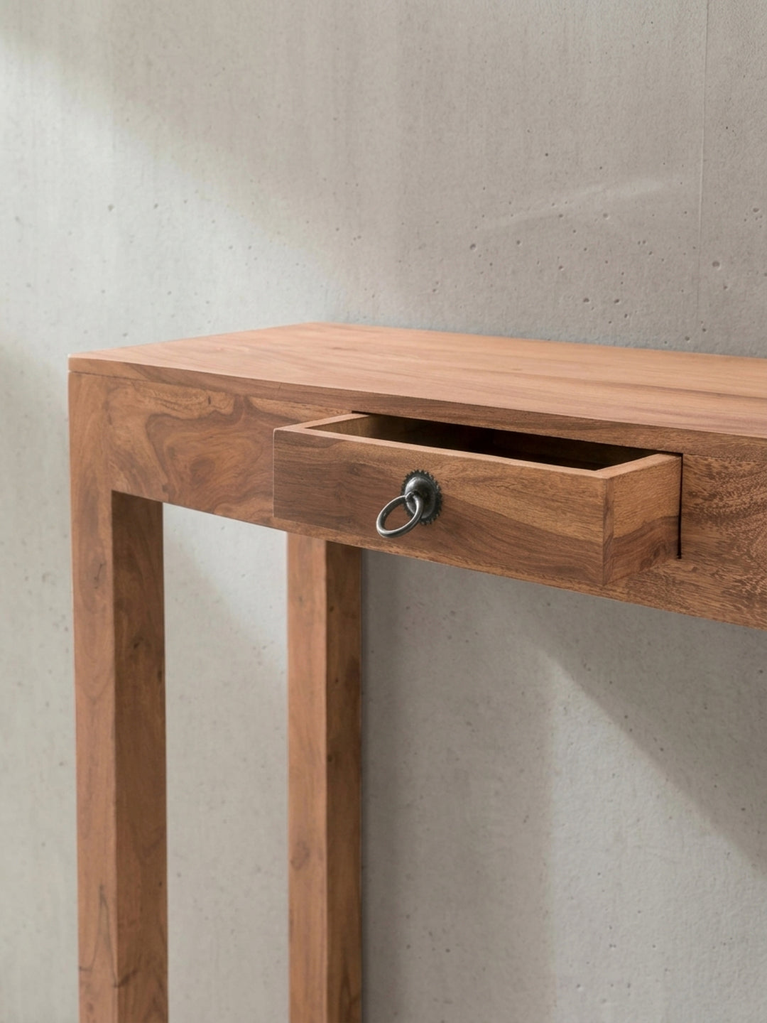 Konsolentische aus Sheesham Massivholz natur 40x120x70 cm mit Schublade und Ablagefach Design Möbel Einrichtung modern stilvoll robust hochwertig Premium Home Office Wohnen Interior Zuhause_