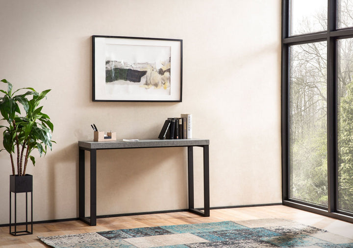Konsolentisch – Betonoptik/Schwarz, 120x40x76 cm, mit Metallbeinen, schmal