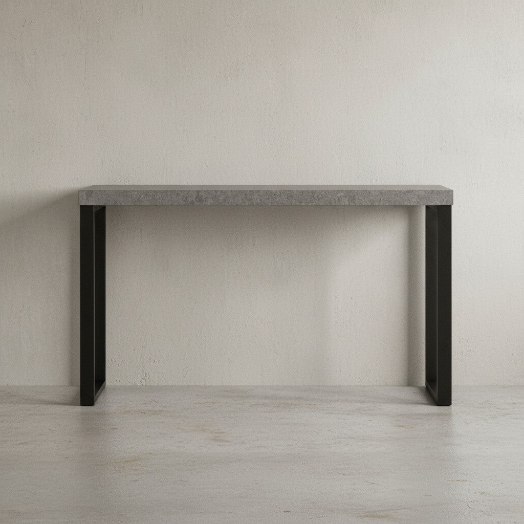 Konsolentisch Beton-Optik / Schwarz 120x40x76 cm Design Anrichte Flur - Ablagetisch Grau Schmal - Flurtisch mit Metallbeine - Dielentisch Lang Hoch - Kleiner Schreibtisch_
