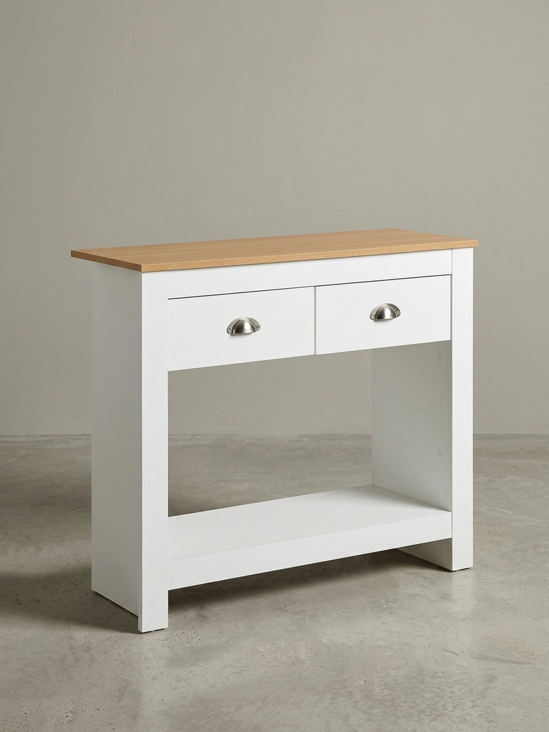 Seitenansicht des Konsolentisches zeigt die schlanke Tiefe von 35 cm, ideal für kleine Flure und schmale Eingangsbereiche._