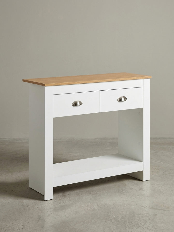 Seitenansicht des Konsolentisches zeigt die schlanke Tiefe von 35 cm, ideal für kleine Flure und schmale Eingangsbereiche._