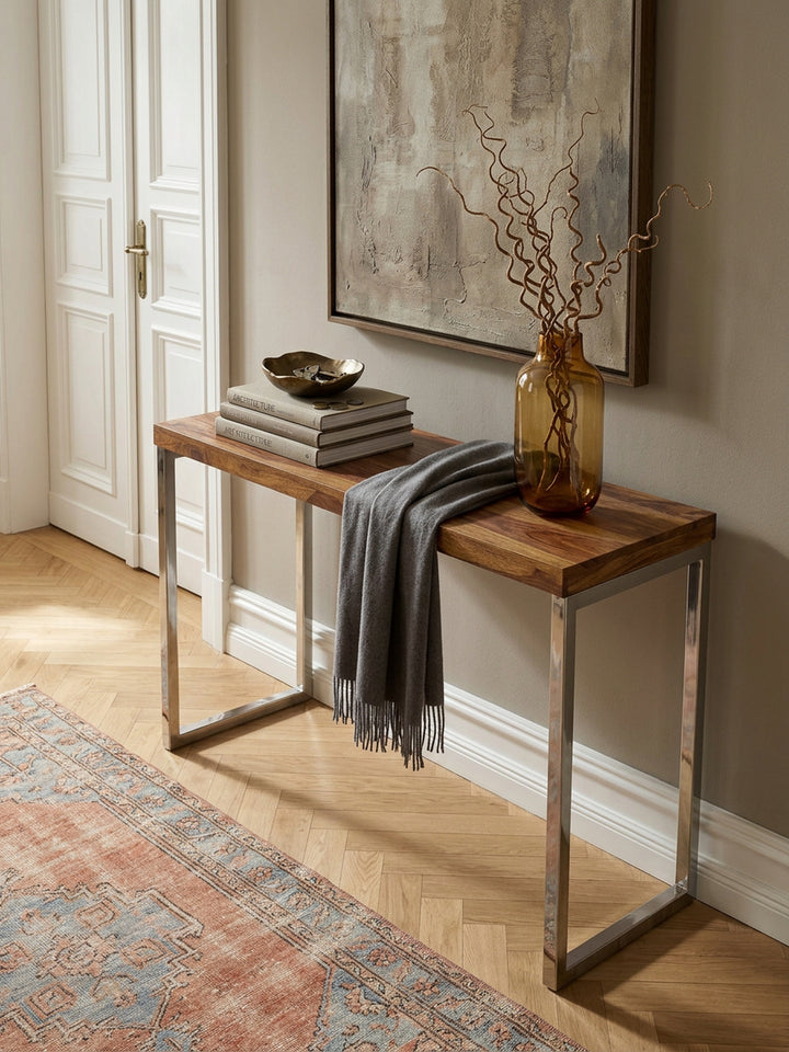 Konsolentisch ISEN_ Flexibel_ 120x76x45 cm_ Massivholz_ Chromgestell_ handgefertigt - KADIMA DESIGN_Farbe_ Braun_ Größe_ 120x45x77 cm_