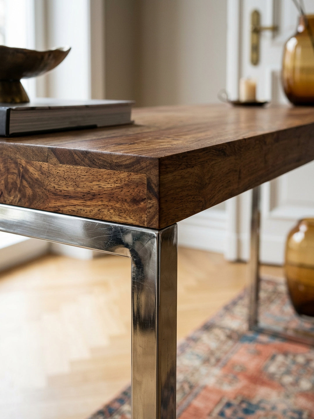 Konsolentisch ISEN_ Flexibel_ 120x76x45 cm_ Massivholz_ Chromgestell_ handgefertigt - KADIMA DESIGN_Farbe_ Braun_ Größe_ 120x45x77 cm_