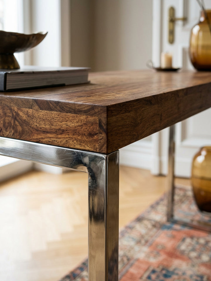 Konsolentisch ISEN_ Flexibel_ 120x76x45 cm_ Massivholz_ Chromgestell_ handgefertigt - KADIMA DESIGN_Farbe_ Braun_ Größe_ 120x45x77 cm_