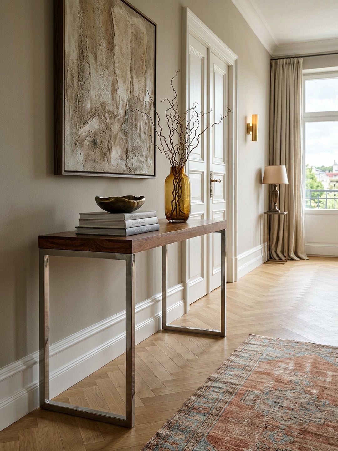 Konsolentisch ISEN_ Flexibel_ 120x76x45 cm_ Massivholz_ Chromgestell_ handgefertigt - KADIMA DESIGN_Farbe_ Braun_ Größe_ 120x45x77 cm_