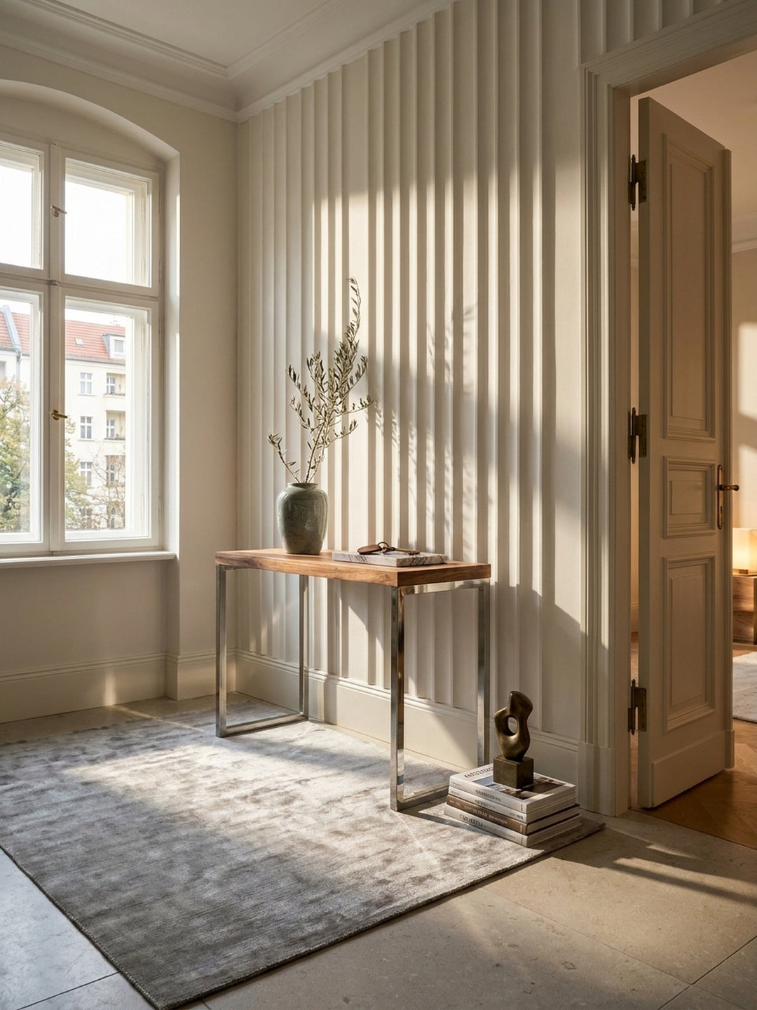 Konsolentische Akazie Massivholz natur 45x120x77 cm in modernem Home Office Einrichtung Design Möbel mit Ablagefach hochwertig modern stilvoll einrichten Wohnen Interior Zuhause Wohnzimmer_