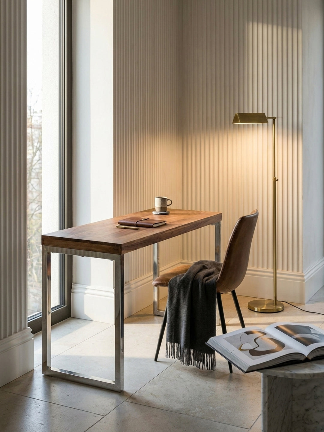 Konsolentische Akazie Massivholz natur 45x120x77 cm kombiniert mit passenden Möbeln Home Office Einrichtungsidee Möbelensemble mit Ablagefach harmonisch Wohnen Interior Zuhause Design_