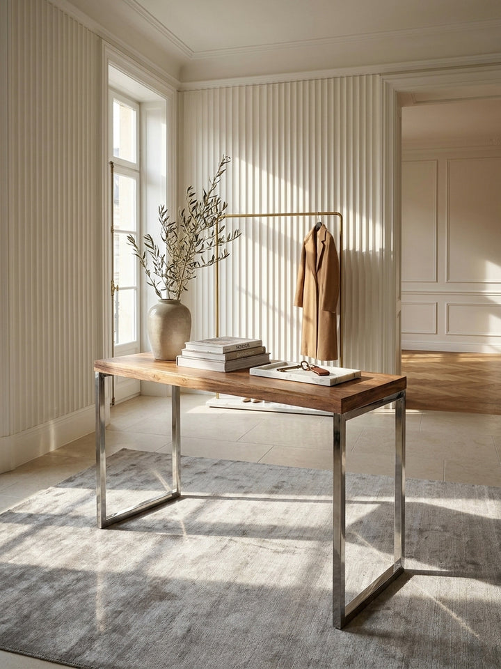 Konsolentische Akazie Massivholz natur 45x120x77 cm in modernem Home Office Einrichtung Design Möbel mit Ablagefach hochwertig modern stilvoll einrichten Wohnen Interior Zuhause Wohnzimmer_
