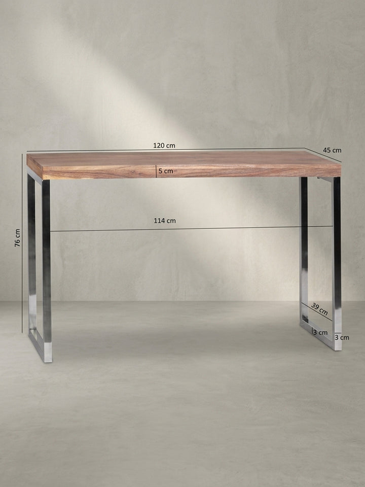 Konsolentische Akazie Massivholz natur Design modern mit Ablagefach 45x120x77 cm Möbel Einrichtung Home Office stilvoll zeitgenössisch elegant Wohnen Interior Zuhause Wohnzimmer hochwertig_