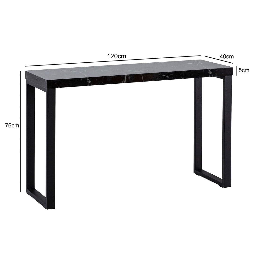 Konsolentisch – Marmoroptik Schwarz, 120x40x76 cm, Hochglanz, Metallbeine