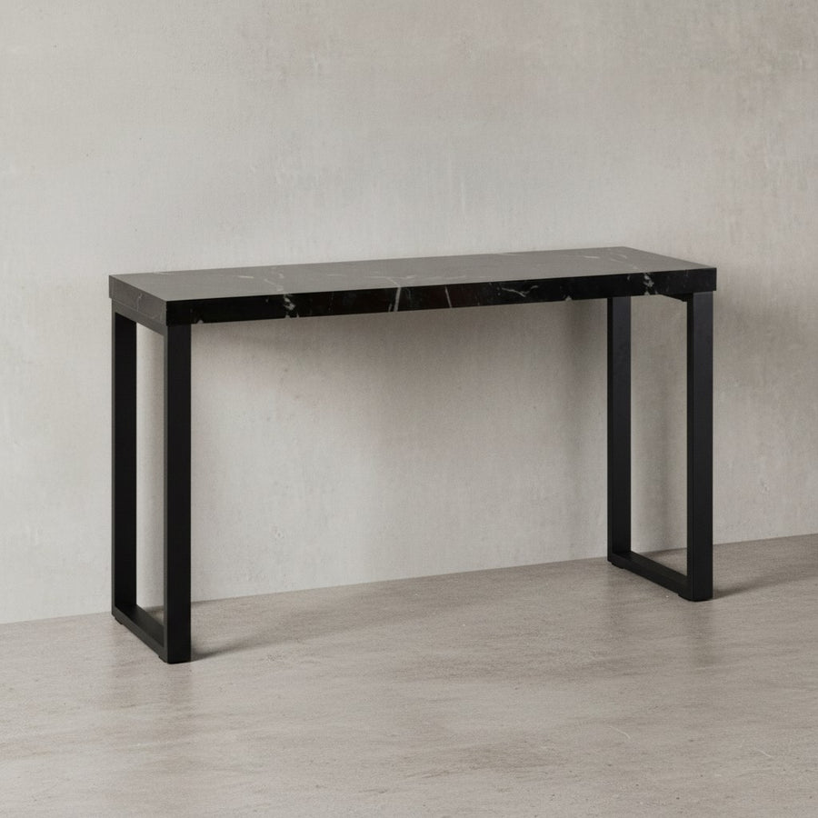 Konsolentisch Marmor-Optik Schwarz Hochglanz 120x40x76 cm Design Anrichte Flur - Ablagetisch Schmal - Flurtisch mit Metallbeine - Dielentisch Lang Hoch - Kleiner Schreibtisch_