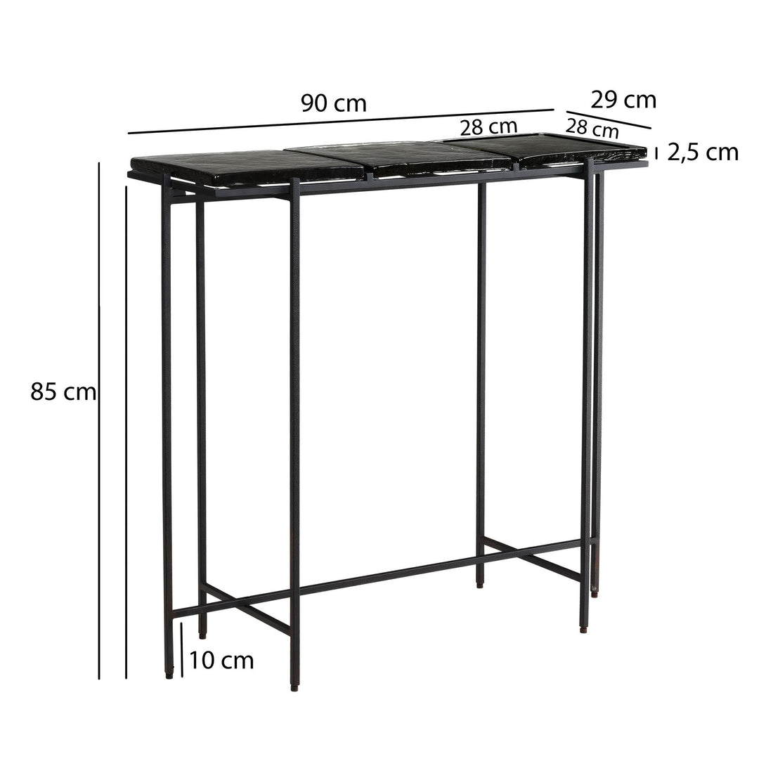 Konsolentisch – Schwarz/Glas, 90x29x85 cm, Metallgestell, mit abnehmbaren Tischplatten