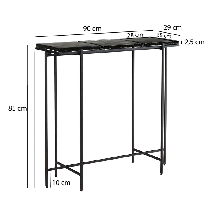 Konsolentisch – Schwarz/Glas, 90x29x85 cm, Metallgestell, mit abnehmbaren Tischplatten