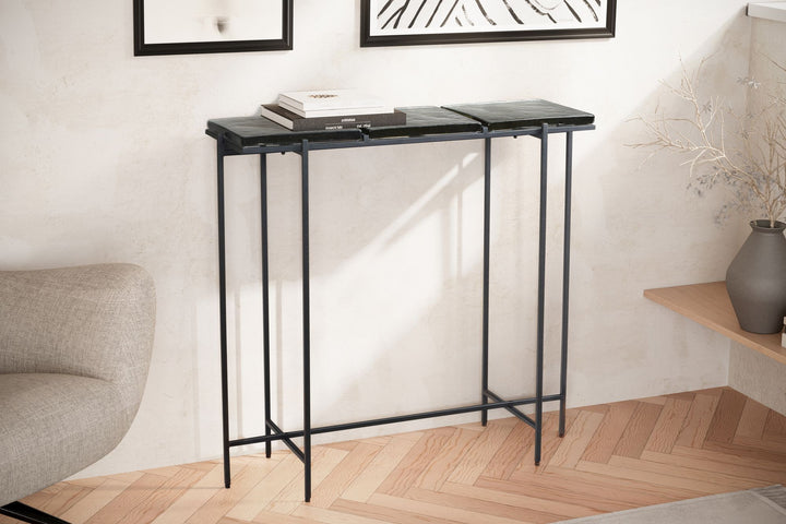 Konsolentisch – Schwarz/Glas, 90x29x85 cm, Metallgestell, mit abnehmbaren Tischplatten