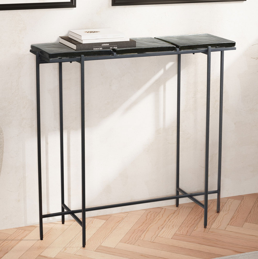 Konsolentisch – Schwarz/Glas, 90x29x85 cm, Metallgestell, mit abnehmbaren Tischplatten