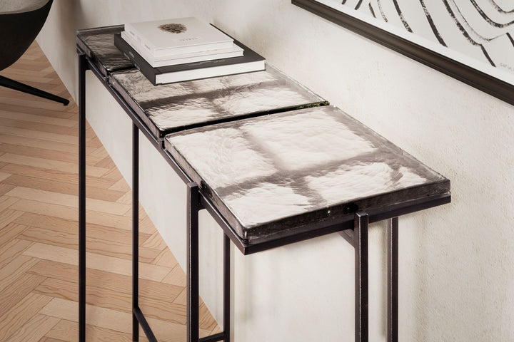 Konsolentisch – Schwarz/Glas, 90x29x85 cm, Metallgestell, mit abnehmbaren Tischplatten