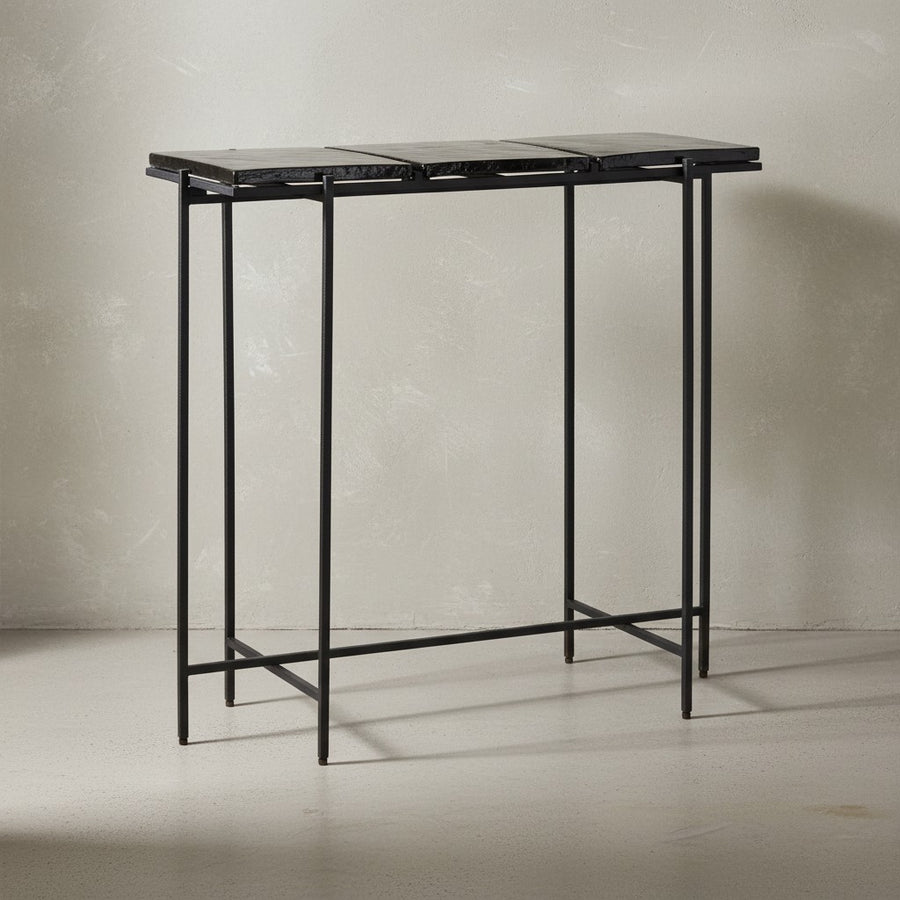 Konsolentisch Schwarz 90x29x85 cm Design Anrichte Glas Flur - Ablagetisch mit Metallgestell Schmal Modern - Flurtisch mit abnehmbaren Tischplatten - Dielentisch Lang Hoch_