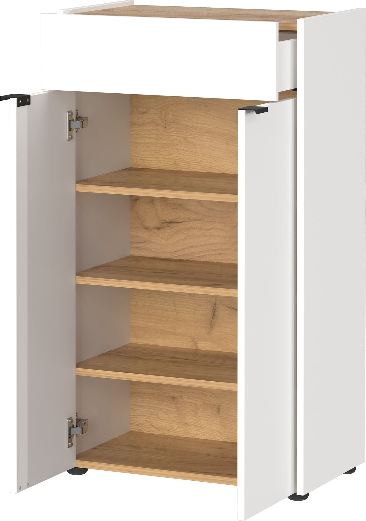 Kratzfeste Kommode in Navarra-Eiche mit Schublade - AVIS Serie von Kadima Design_Farbe_ Weiß-Beige_ Größe_ 56x34x98 cm_