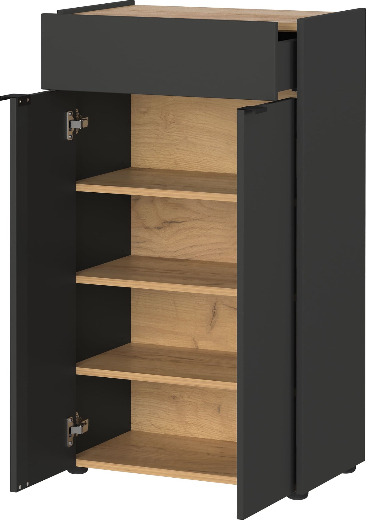 Kratzfeste Kommode in Navarra-Eiche mit Schublade - AVIS Serie von Kadima Design Farbe  Grau-Beige  Größe  56x34x98 cm
