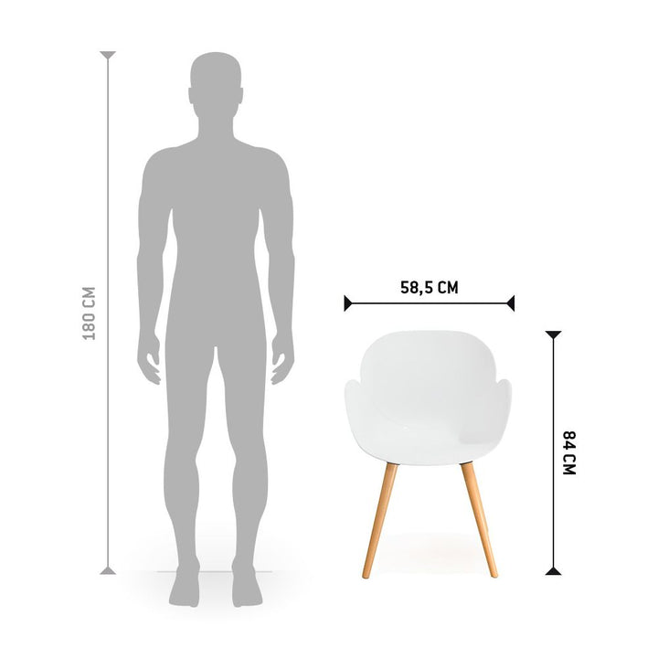 Designer Armlehnstuhl mit weißer Kunststoff-Sitzschale und Holzbeinen - 59-5x59x84-5 cm von Kadima Design_