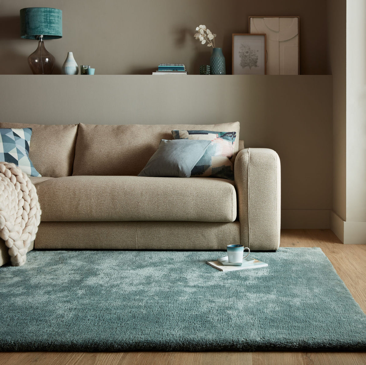 Hochflor Teppich waschbar Unifarben - Schlafzimmer Türkis Rechteckig