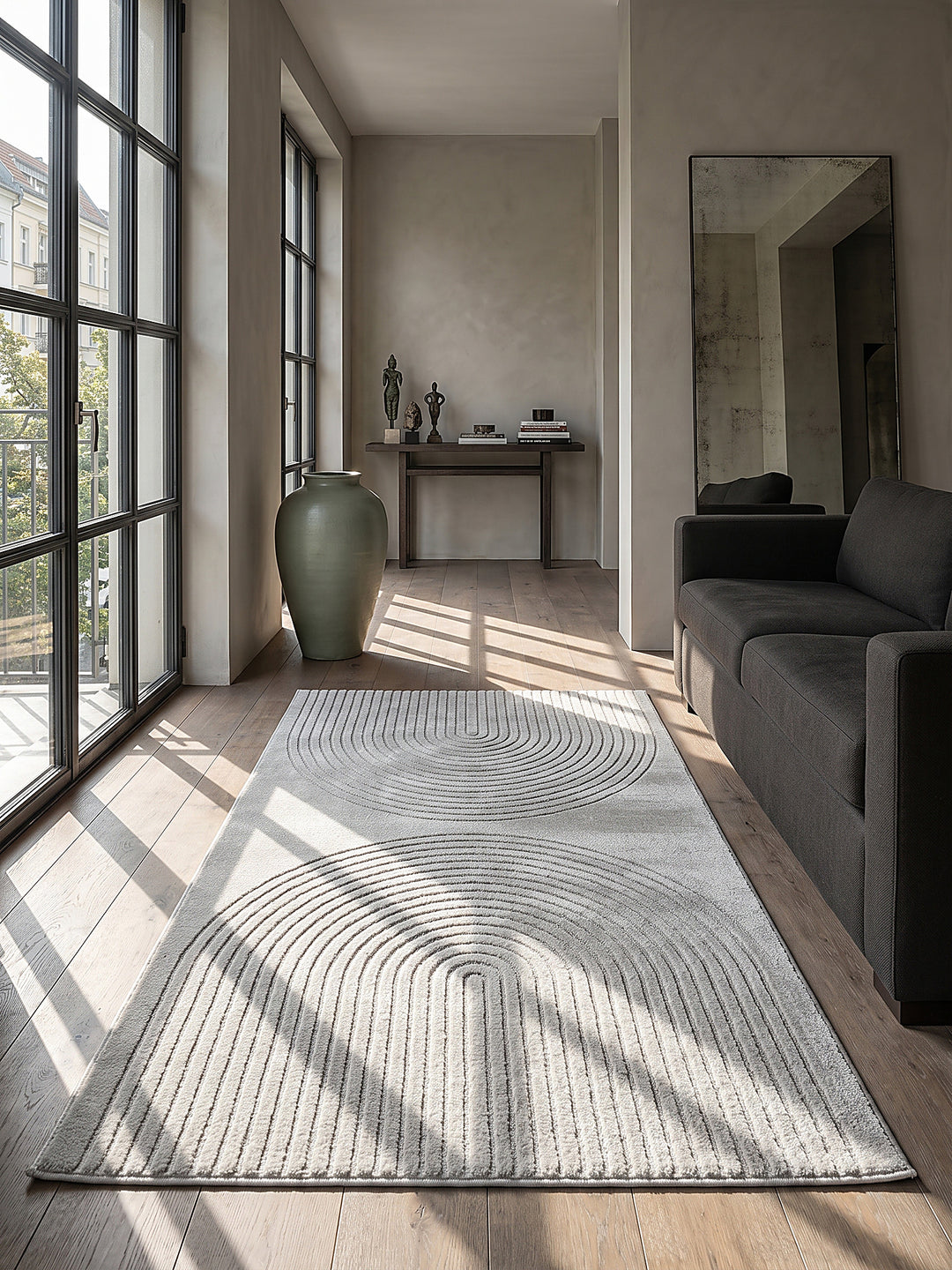 Teppich Grau Läufer im modernen Wohnzimmer_