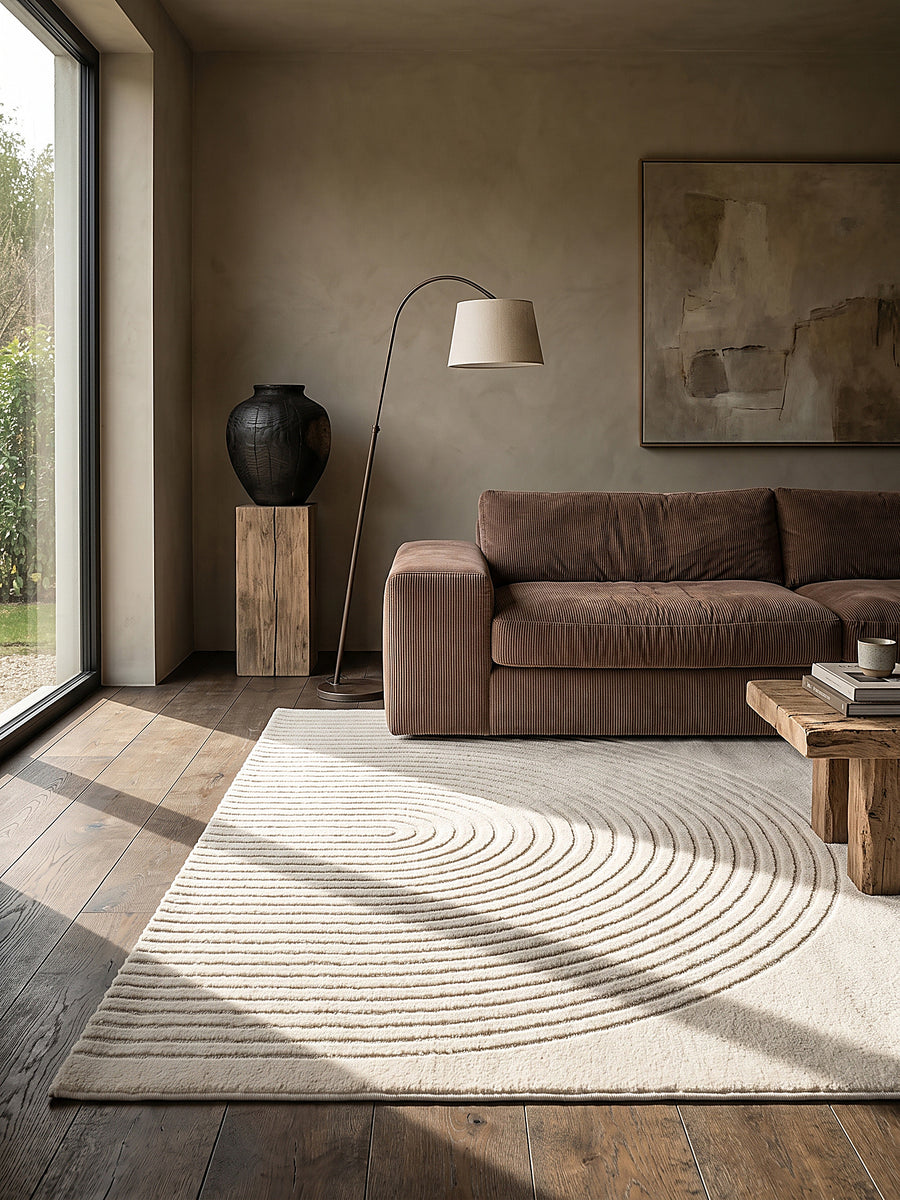 Teppich Creme rechteckig im modernen Wohnzimmer_