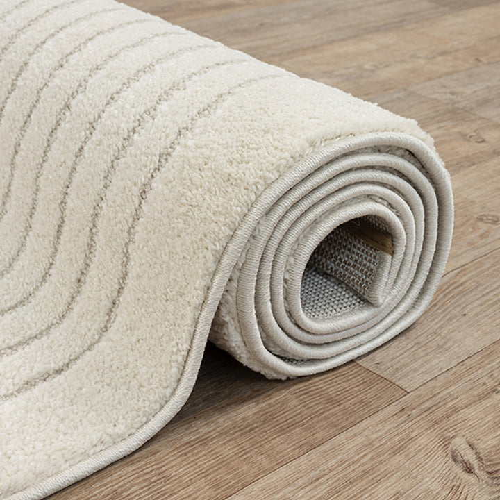 Kurzflor Teppich Creme Geometrisch passend für Wohnraum und Flur aus Polyester aus der MUOTA Kollektion_