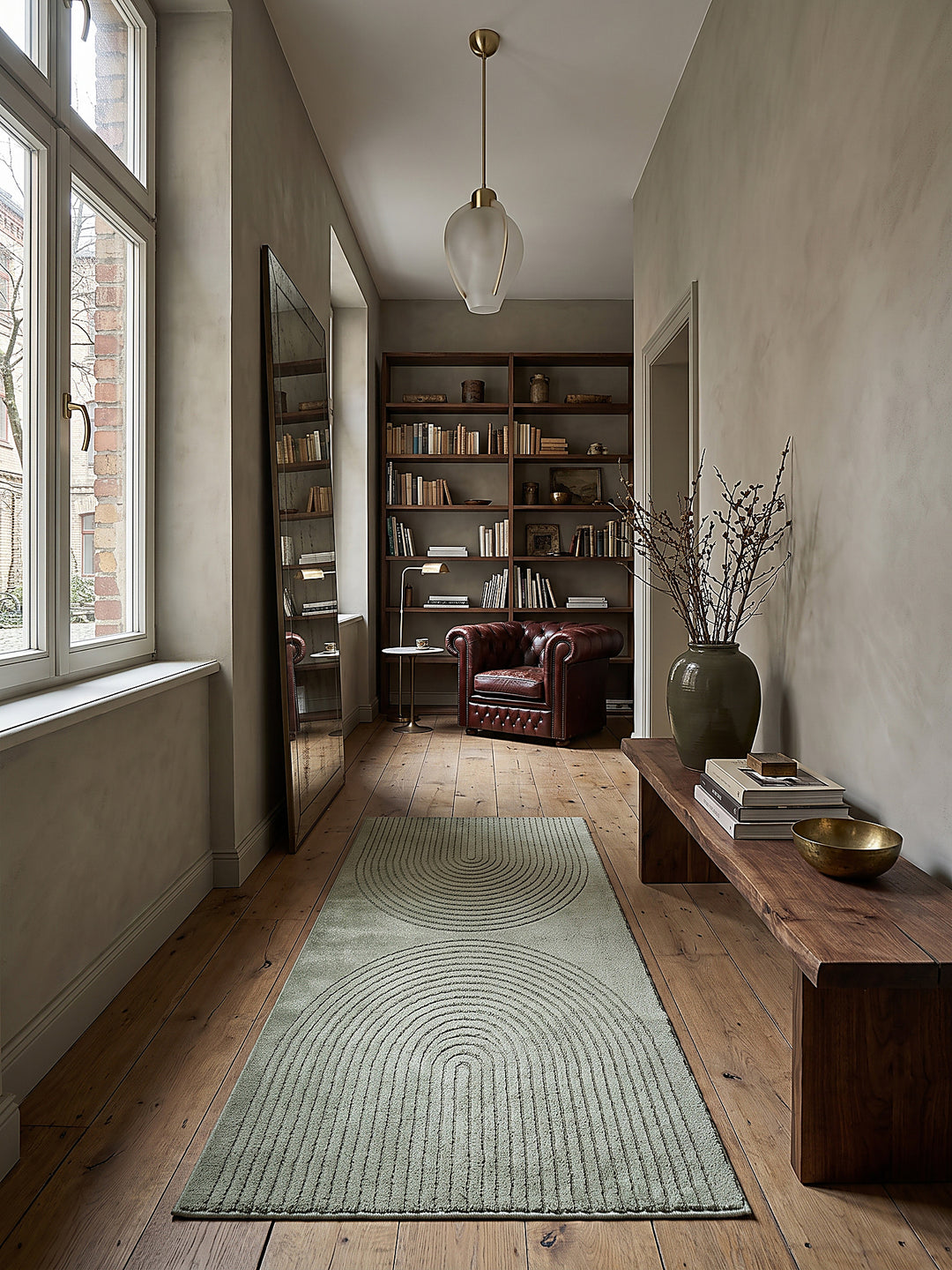 Teppich Grün Läufer im modernen Wohnzimmer_