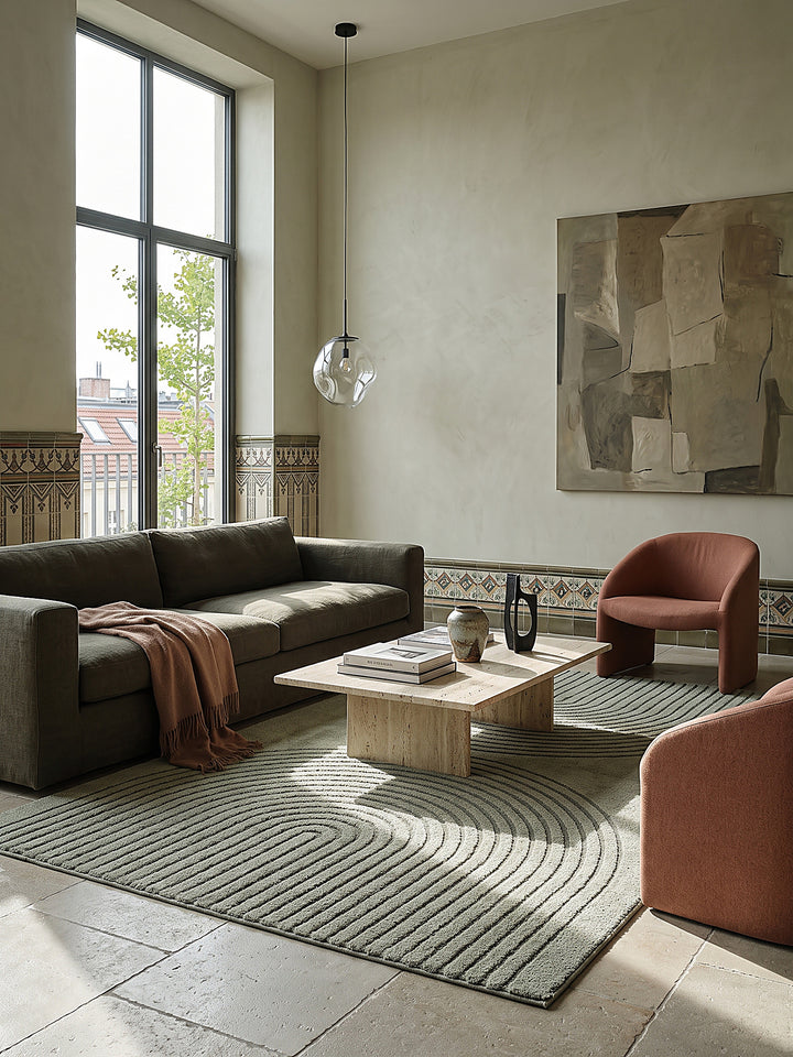 Teppich Grün rechteckig im modernen Wohnzimmer_