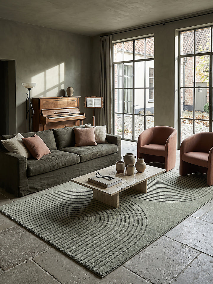 Teppich Grün rechteckig gemütliche Wohnszene_