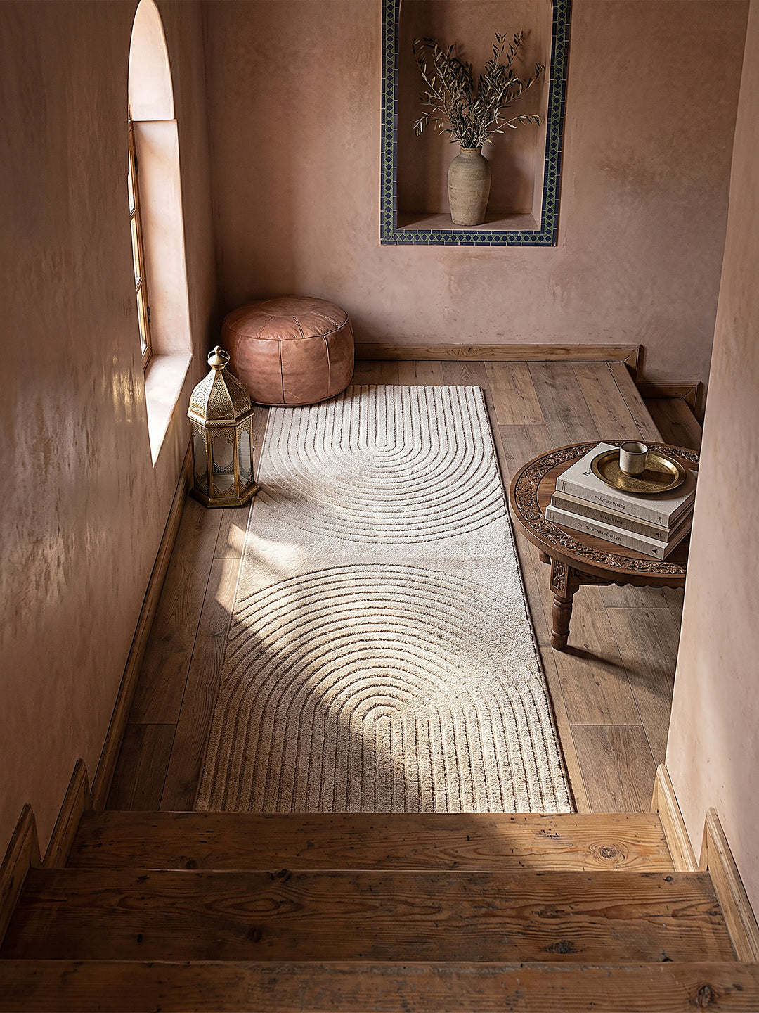 Teppich Beige Läufer Draufsicht_