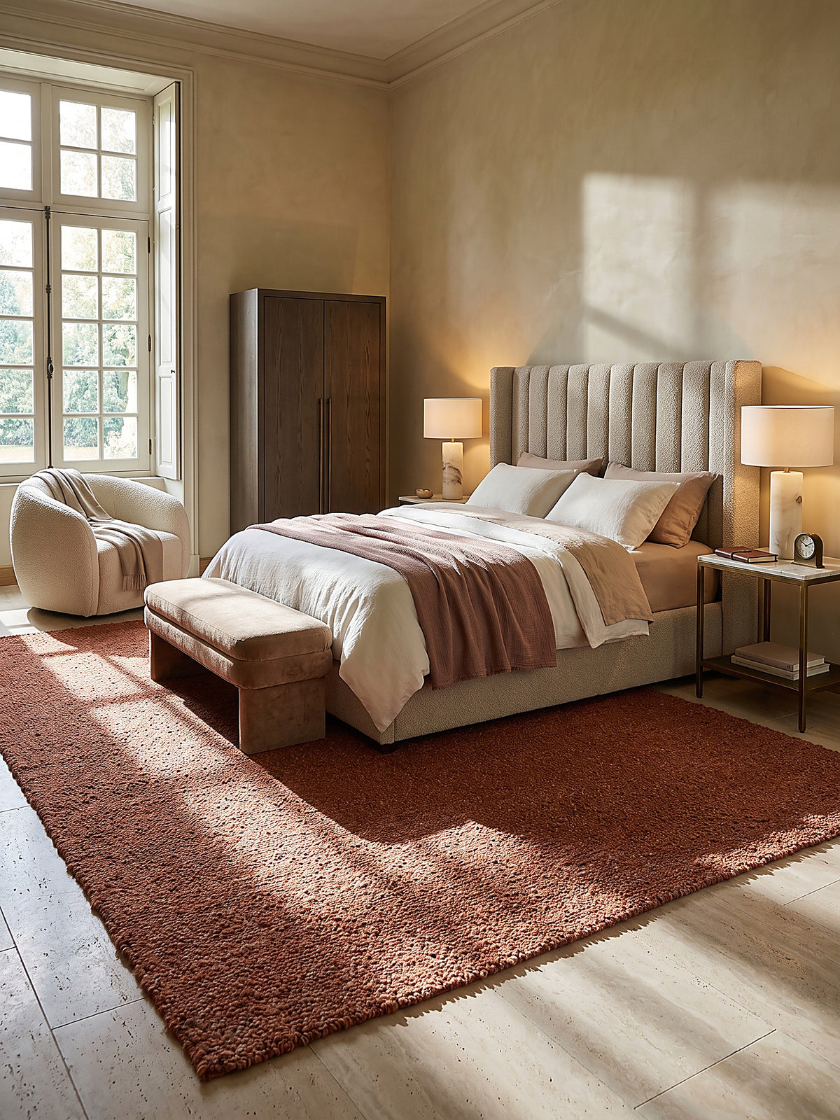 Teppich Terrakotta rechteckig im modernen Wohnzimmer_