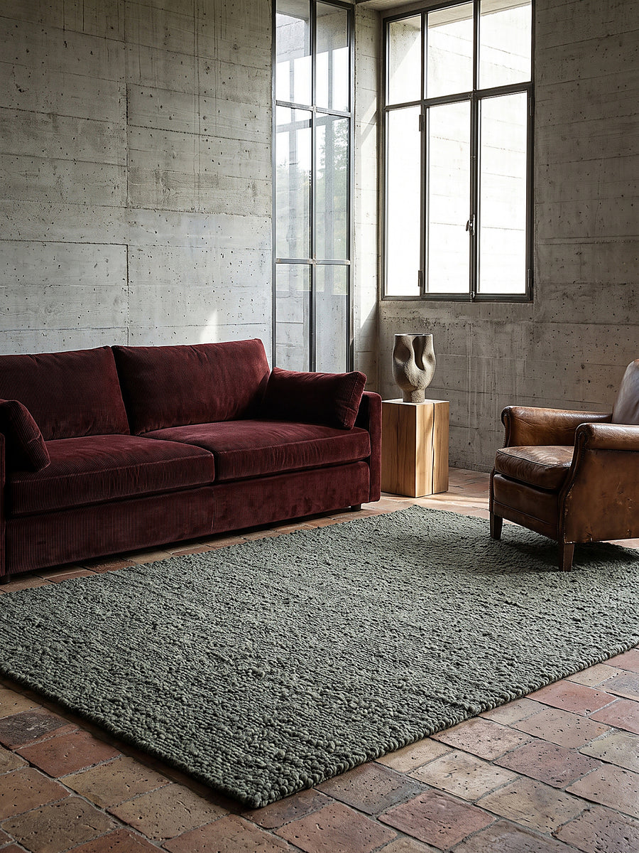 Teppich Grün-Grau rechteckig Editorial Styling_