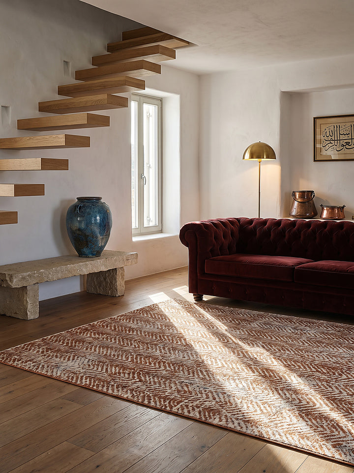 Teppich Natur-Terrakotta rechteckig im modernen Wohnzimmer_