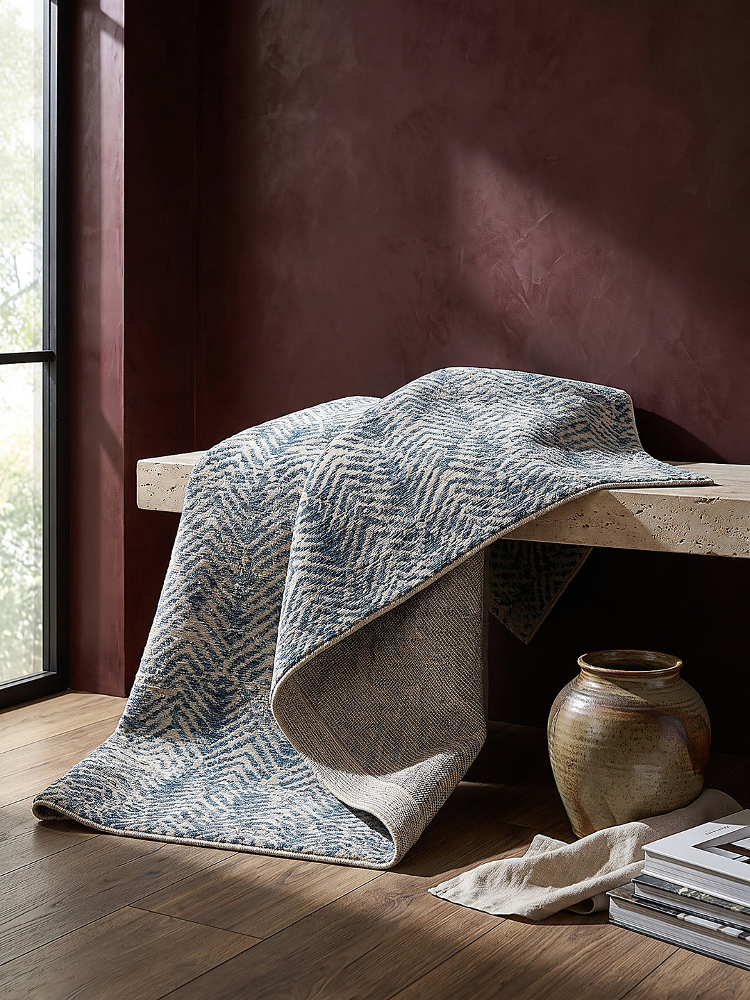 Teppich Natur-Blau rechteckig Editorial Styling_